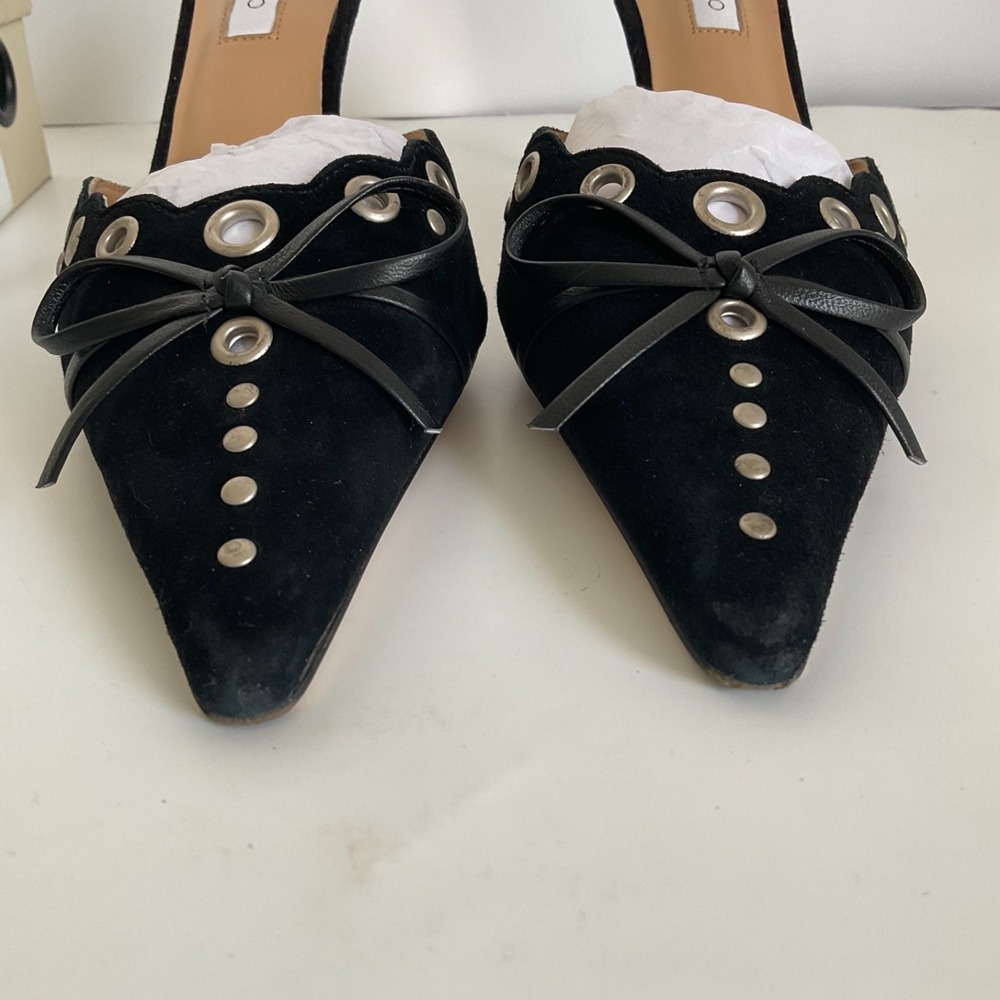 Tony Bianco Revolve Mule Heels Stiletto Shae Pointed Toe Dressy Bow Chic Size 7 - Picture 14 of 15